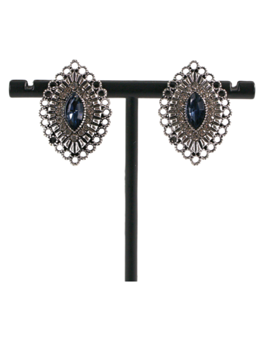 Klipsy do Uszu  AŻUROWE ROMBY NIEBIESKI Lolita...