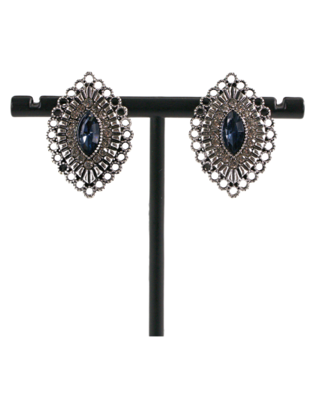 Klipsy do Uszu  AŻUROWE ROMBY NIEBIESKI Lolita Akcesoria