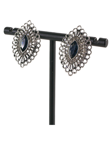 Klipsy do Uszu  AŻUROWE ROMBY NIEBIESKI Lolita...