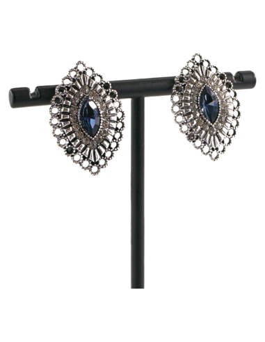 Klipsy do Uszu  AŻUROWE ROMBY NIEBIESKI Lolita...