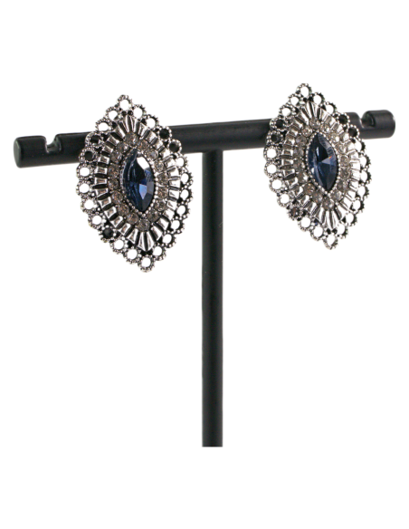 Klipsy do Uszu  AŻUROWE ROMBY NIEBIESKI Lolita Akcesoria