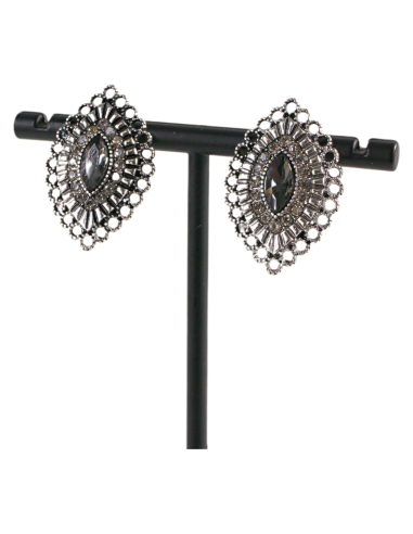 Klipsy do Uszu  AŻUROWE ROMBY GRAFITOWY Lolita...