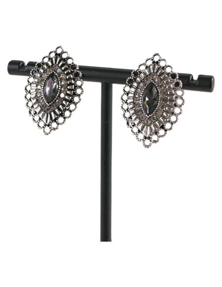 Klipsy do Uszu  AŻUROWE ROMBY GRAFITOWY Lolita Akcesoria