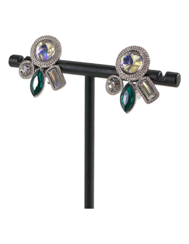 Klipsy do Uszu ASYMETRYCZNE ZIELONY CRYSTAL AB...