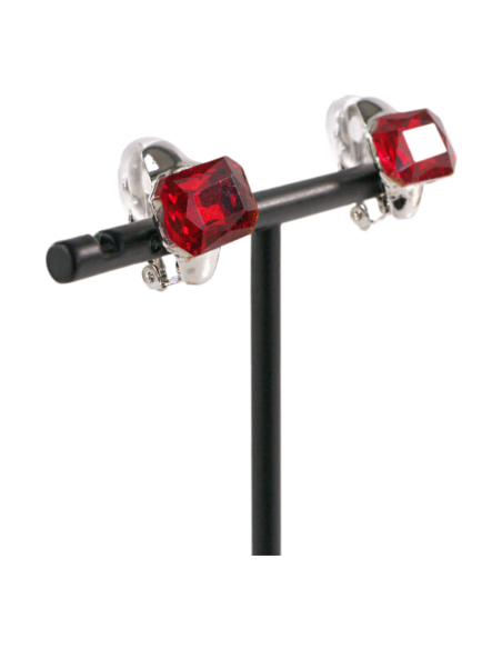 Klipsy do Uszu MINIMALISTYCZNE "BRYLANTY" CZERWONE Lolita Akcesoria