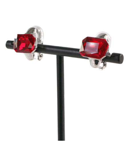 Klipsy do Uszu MINIMALISTYCZNE "BRYLANTY" CZERWONE Lolita Akcesoria