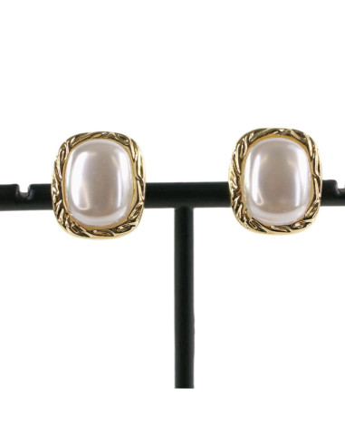 Klipsy do Uszu PERŁOWE PROSTOKĄTY W ZŁOTEJ...