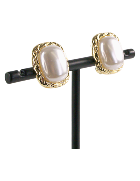 Klipsy do Uszu PERŁOWE PROSTOKĄTY W ZŁOTEJ RAMIE  Lolita Akcesoria