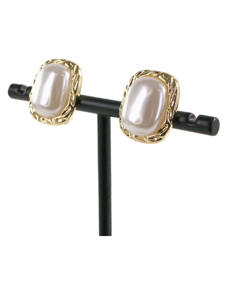 Klipsy do Uszu PERŁOWE PROSTOKĄTY W ZŁOTEJ RAMIE  Lolita Akcesoria