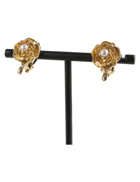 Klipsy do Uszu ZŁOTE  RÓŻE Z PEREŁKĄ  Lolita Akcesoria