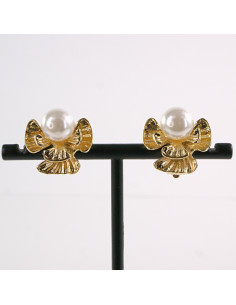 Klipsy do Uszu ZŁOTE ANIOŁKI Z PEREŁĄ KOKARDKI  Z PERŁĄ...