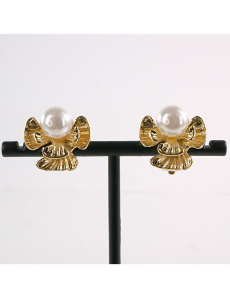 Klipsy do Uszu ZŁOTE ANIOŁKI Z PEREŁĄ KOKARDKI  Z PERŁĄ Lolita Akcesoria