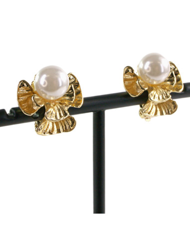 Klipsy do Uszu ZŁOTE ANIOŁKI Z PEREŁĄ KOKARDKI...