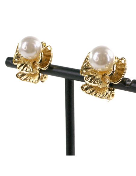 Klipsy do Uszu ZŁOTE ANIOŁKI Z PEREŁĄ KOKARDKI  Z PERŁĄ Lolita Akcesoria