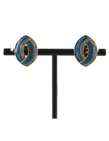 Klipsy do Uszu NIEBIESKIE ELIPSY Z CYRKONIAMI Lolita Akcesoria