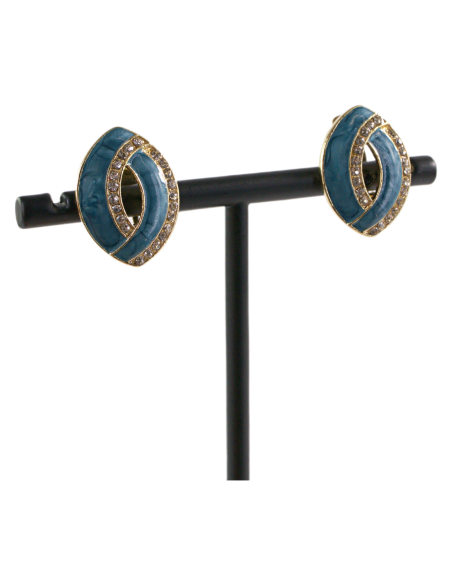 Klipsy do Uszu NIEBIESKIE ELIPSY Z CYRKONIAMI Lolita Akcesoria