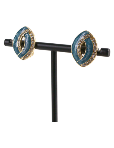 Klipsy do Uszu NIEBIESKIE ELIPSY Z CYRKONIAMI...