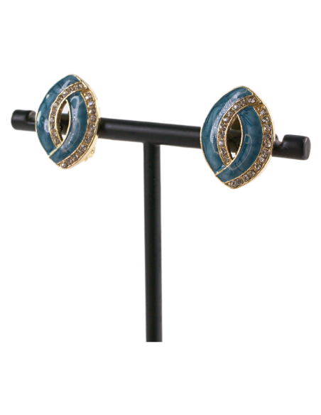 Klipsy do Uszu NIEBIESKIE ELIPSY Z CYRKONIAMI Lolita Akcesoria