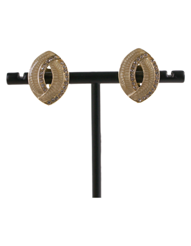 Klipsy do Uszu BEŻOWE ELIPSY Z CYRKONIAMI...