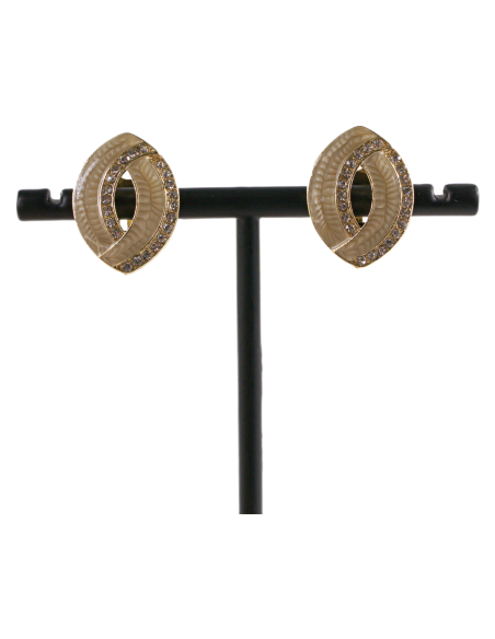 Klipsy do Uszu BEŻOWE ELIPSY Z CYRKONIAMI Lolita Akcesoria