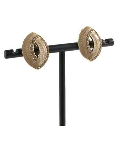 Klipsy do Uszu BEŻOWE ELIPSY Z CYRKONIAMI...