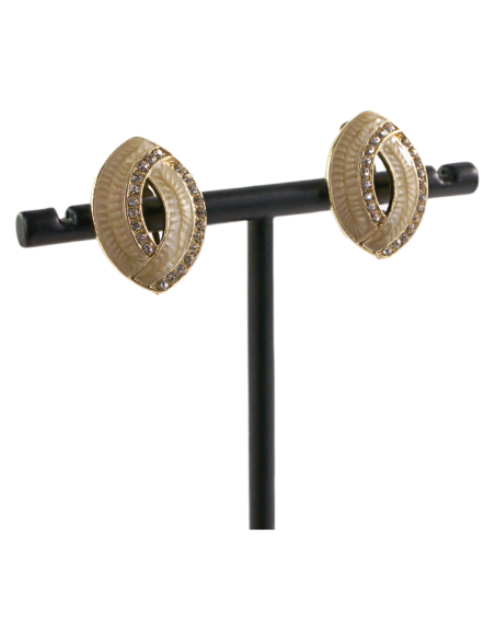 Klipsy do Uszu BEŻOWE ELIPSY Z CYRKONIAMI Lolita Akcesoria