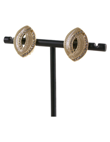 Klipsy do Uszu BEŻOWE ELIPSY Z CYRKONIAMI...