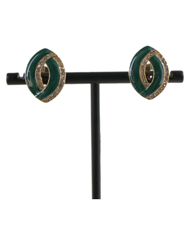 Klipsy do Uszu ZIELONE ELIPSY Z CYRKONIAMI...