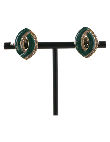 Klipsy do Uszu ZIELONE ELIPSY Z CYRKONIAMI Lolita Akcesoria