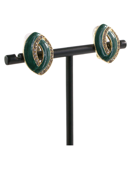 Klipsy do Uszu ZIELONE ELIPSY Z CYRKONIAMI Lolita Akcesoria
