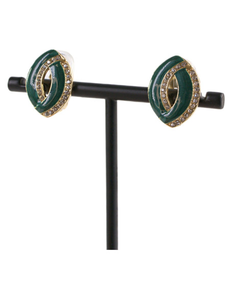 Klipsy do Uszu ZIELONE ELIPSY Z CYRKONIAMI Lolita Akcesoria