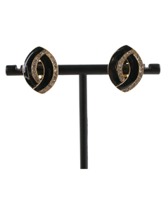 Klipsy do Uszu CZARNE ELIPSY Z CYRKONIAMI Lolita Akcesoria