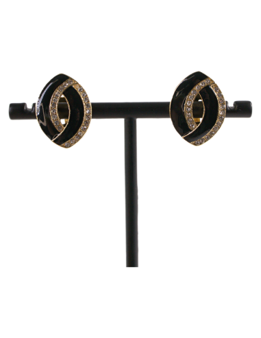 Klipsy do Uszu CZARNE ELIPSY Z CYRKONIAMI...