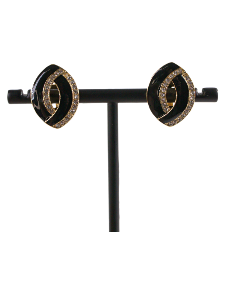 Klipsy do Uszu CZARNE ELIPSY Z CYRKONIAMI Lolita Akcesoria