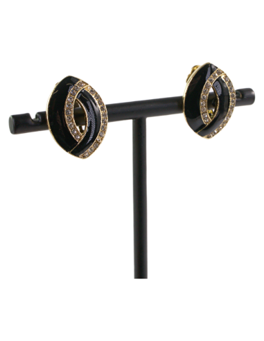 Klipsy do Uszu CZARNE ELIPSY Z CYRKONIAMI...