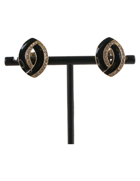 Klipsy do Uszu CZARNE ELIPSY Z CYRKONIAMI Lolita Akcesoria