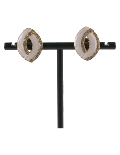 Klipsy do Uszu KREMOWE ECRU ELIPSY Z CYRKONIAMI Lolita...