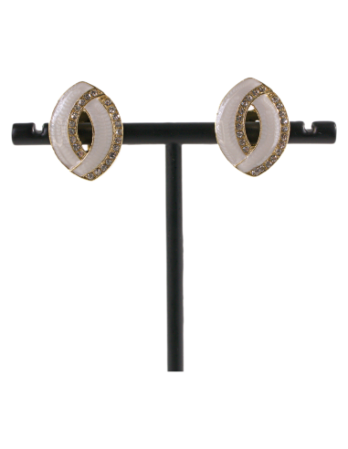 Klipsy do Uszu KREMOWE ECRU ELIPSY Z CYRKONIAMI...