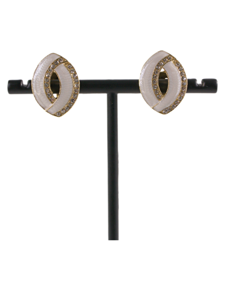 Klipsy do Uszu KREMOWE ECRU ELIPSY Z CYRKONIAMI Lolita Akcesoria