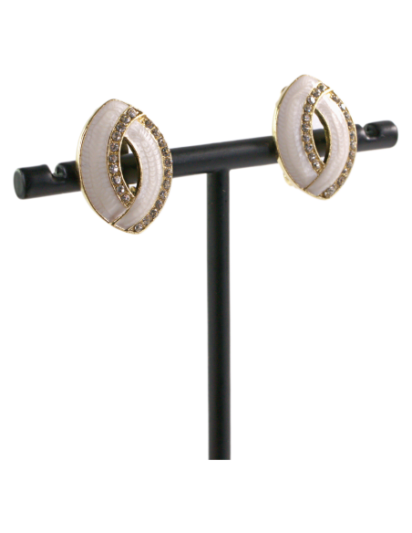 Klipsy do Uszu KREMOWE ECRU ELIPSY Z CYRKONIAMI Lolita Akcesoria