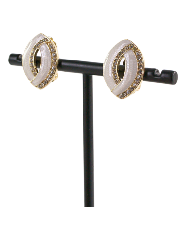 Klipsy do Uszu KREMOWE ECRU ELIPSY Z CYRKONIAMI...