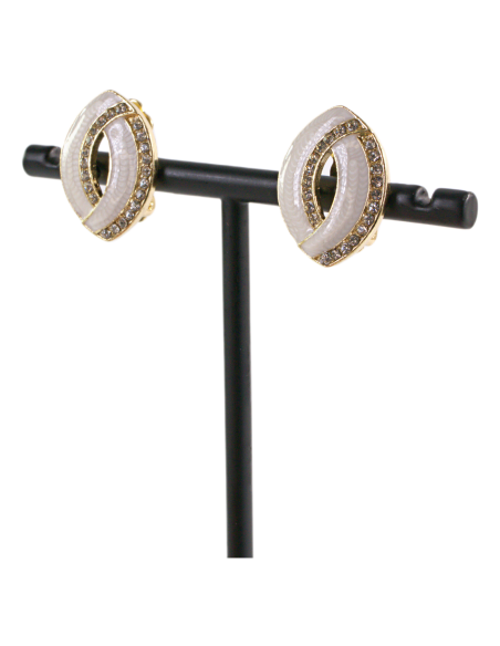 Klipsy do Uszu KREMOWE ECRU ELIPSY Z CYRKONIAMI Lolita Akcesoria