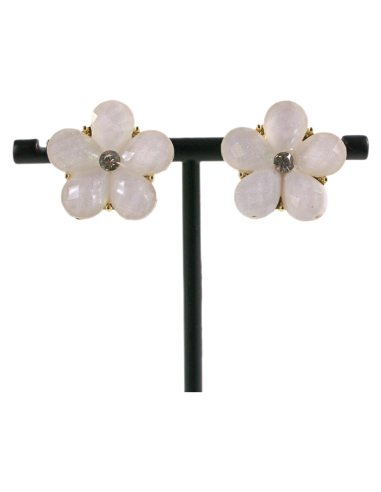 Klipsy do Uszu KREMOWE ECRU KWIATY KWIATKI...