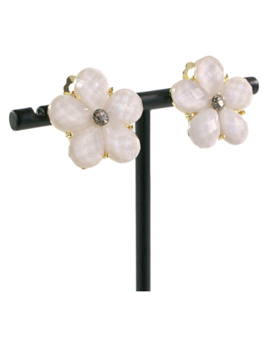 Klipsy do Uszu KREMOWE ECRU KWIATY KWIATKI...