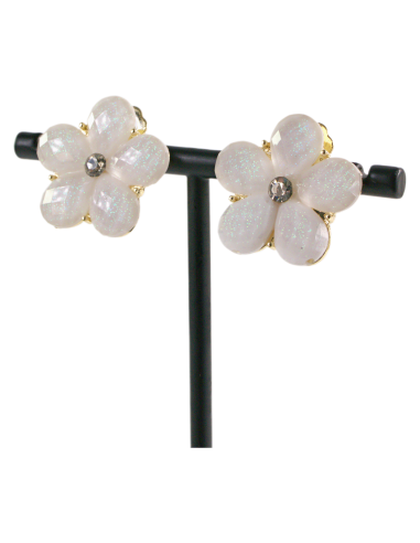 Klipsy do Uszu KREMOWE ECRU KWIATY KWIATKI...