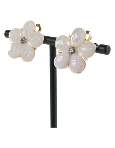 Klipsy do Uszu KREMOWE ECRU KWIATY KWIATKI...