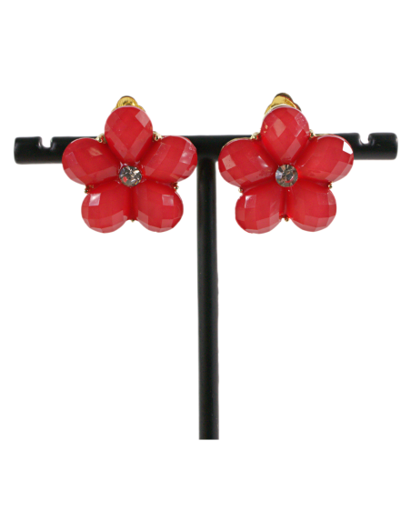 Klipsy do Uszu CZERWONE  KWIATY KWIATKI Lolita Akcesoria