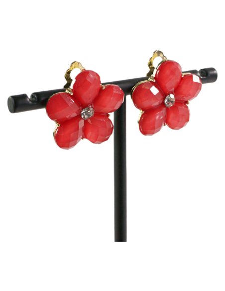 Klipsy do Uszu CZERWONE  KWIATY KWIATKI Lolita Akcesoria