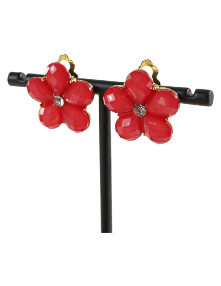 Klipsy do Uszu CZERWONE  KWIATY KWIATKI Lolita Akcesoria