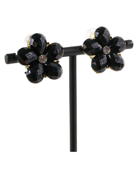 Klipsy do Uszu CZARNE   KWIATY KWIATKI Lolita Akcesoria